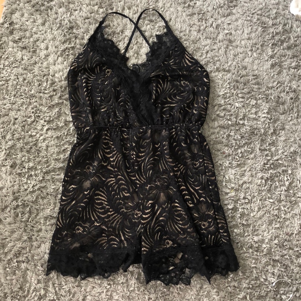 Black Lace Open Back Romper